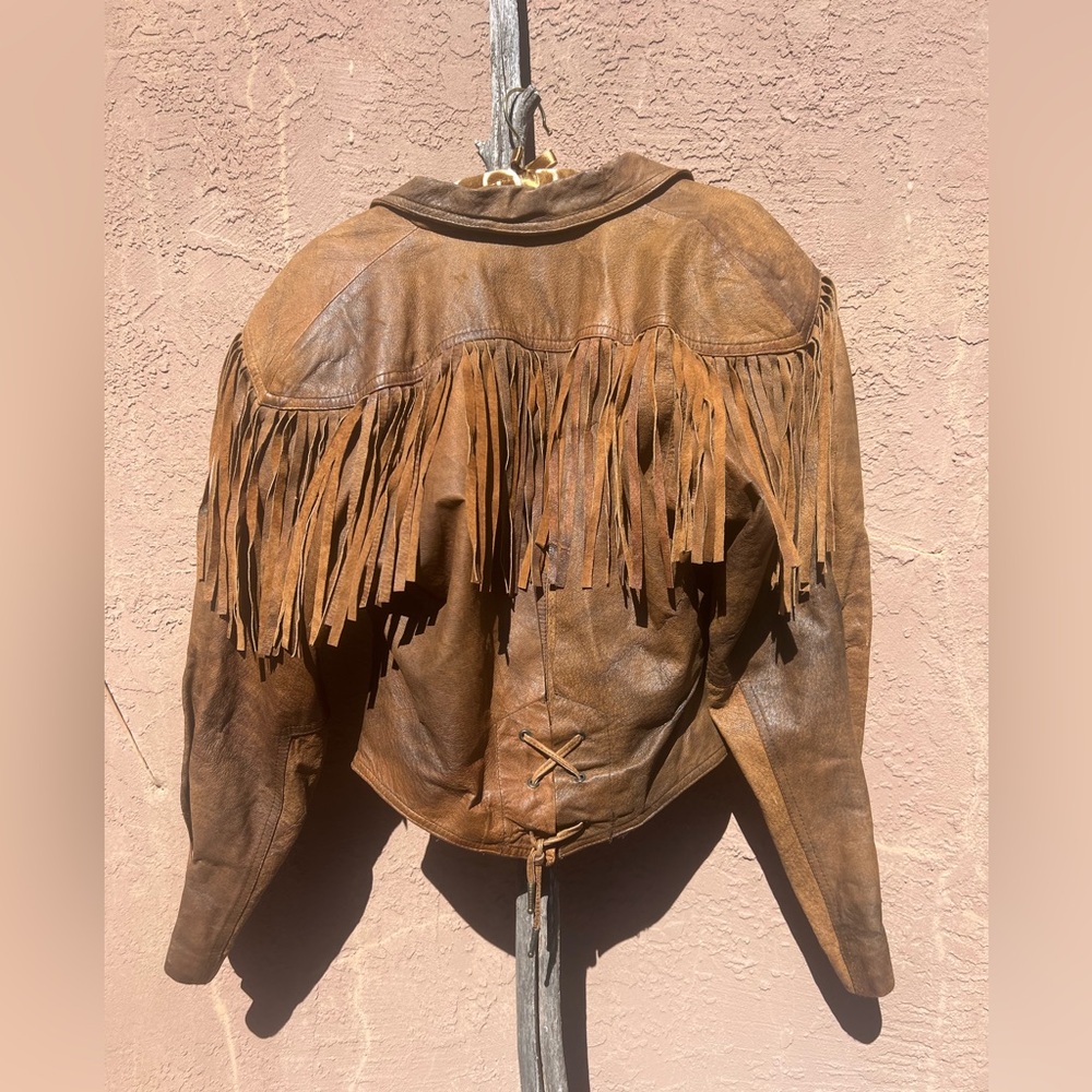 Winlit Fringe Vintage Brown Leather Jacket size Medium